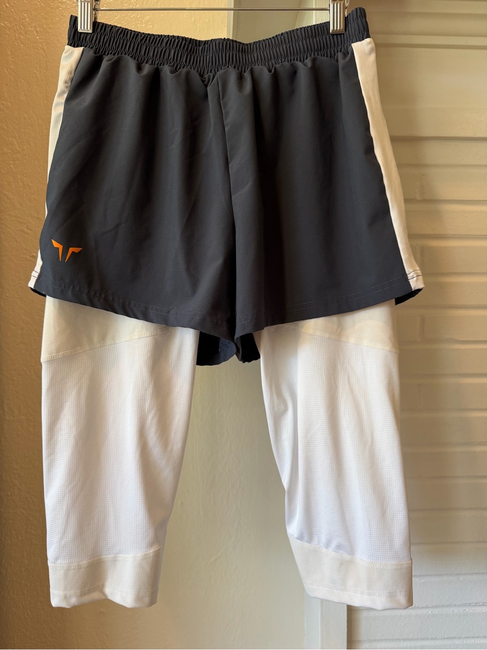 Squatwolf Men’s Medium 2-in-1 Running Shorts Compression Tights Navy White